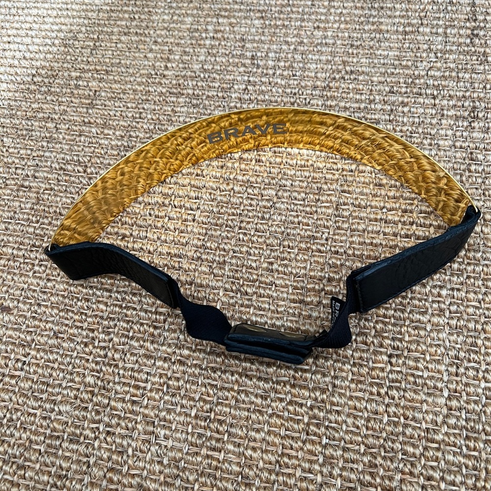 Brave Gold-Tone Metal Plate Belt with Black Leather and Elastic Accents Size 24